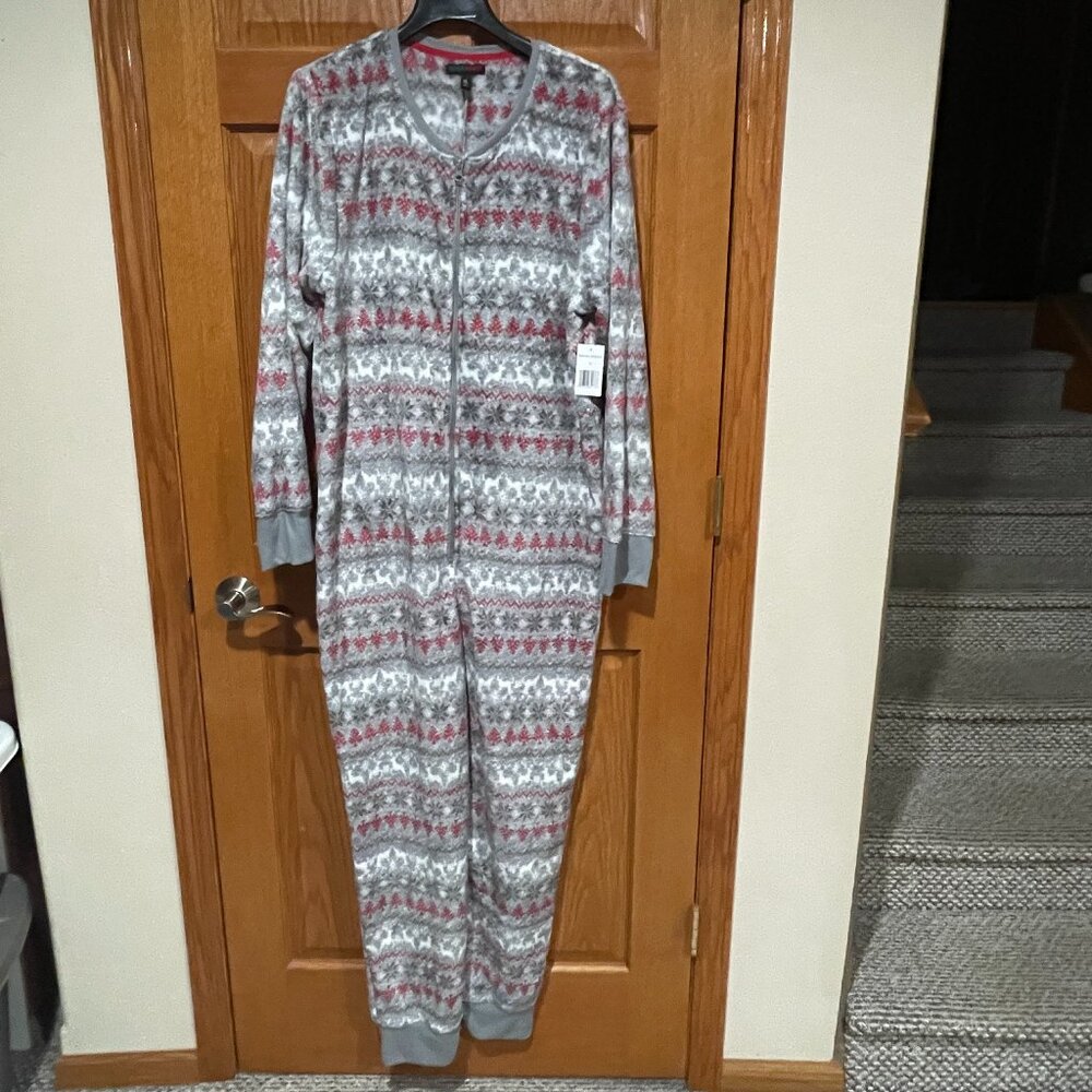 DEREK HEART Gray Fair Isle Women's XL Christmas Pajamas Sleepwear Union Suit NWT